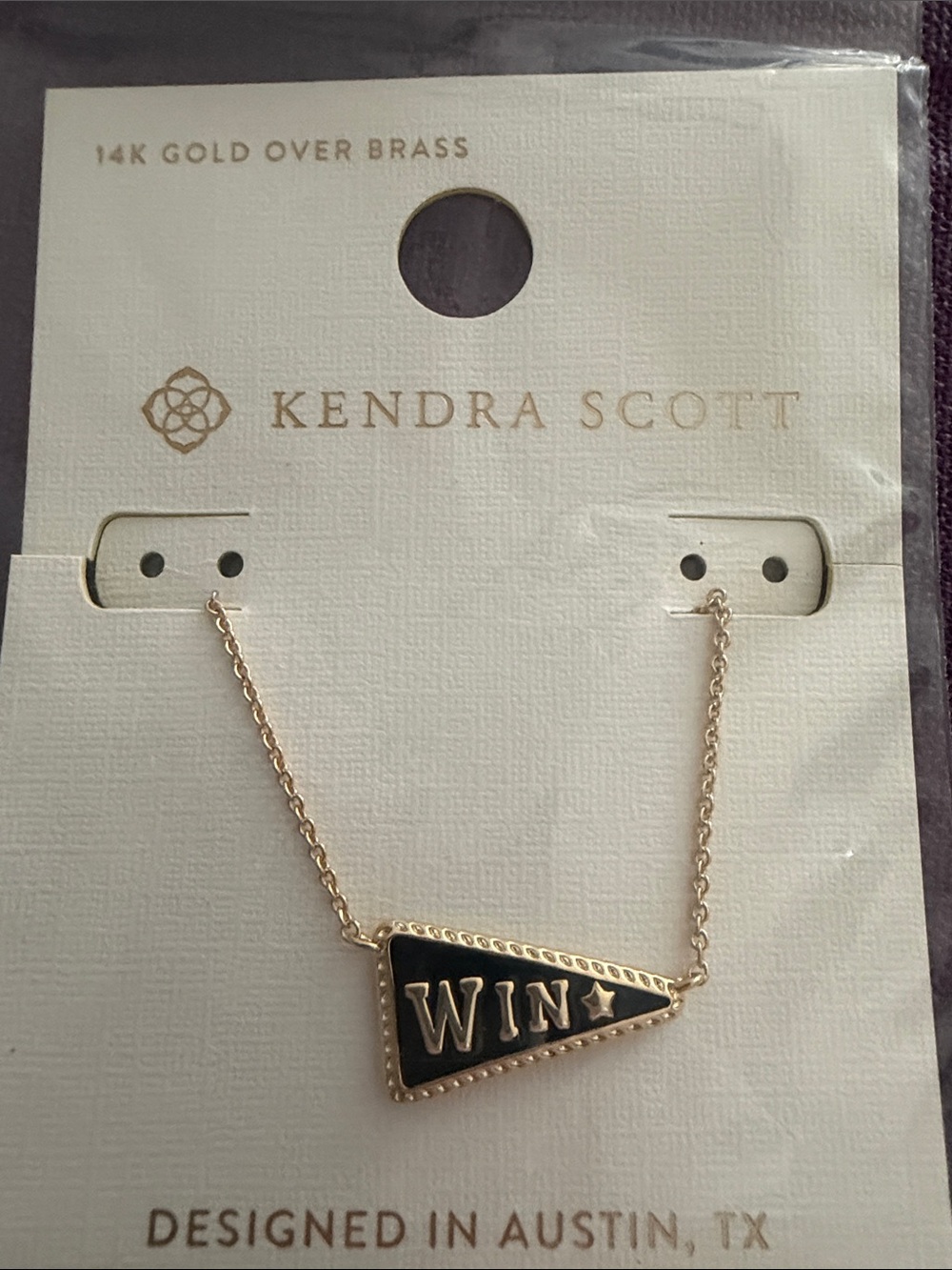 Kendra Scott Gold Tone Necklace with Black Pennant Pendant cheer